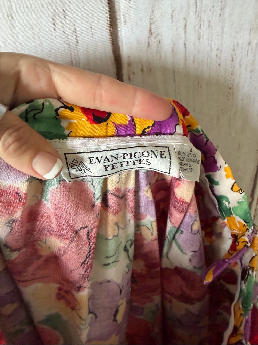 Vintage Evan-Picone Petites Watercolor Floral 100% Cotton Midi Skirt - Picture 4 of 5